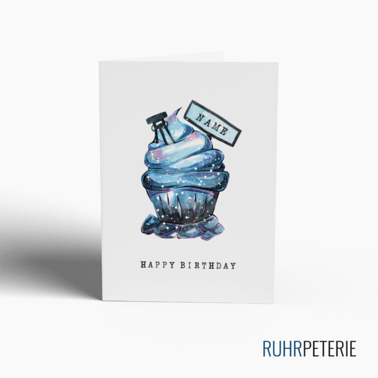 Geburtstagskarte Ruhrpott Cupcake blau von Papeterie Online Shop Bochum