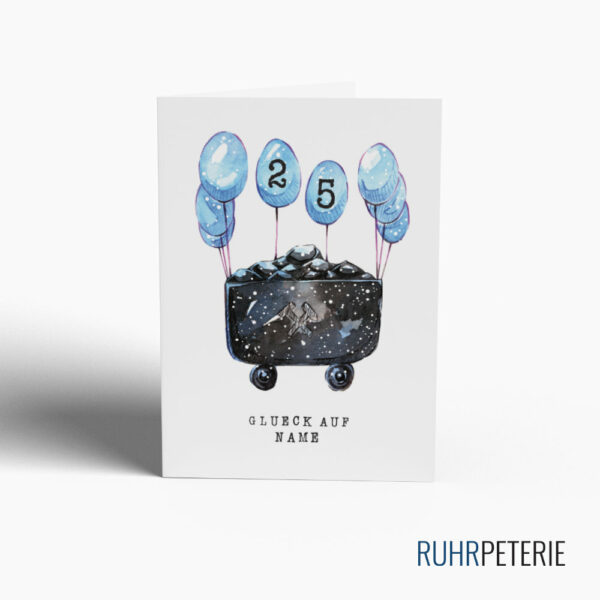 Personalisierte Geburtstagskarte Ruhrpott Kohlenlore mit blauen Luftballons von Papeterie Online Shop