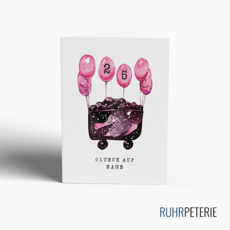 Personalisierte Geburtstagskarte Ruhrpott Kohlenlore mit rosa Luftballons von Papeterie Online Shop
