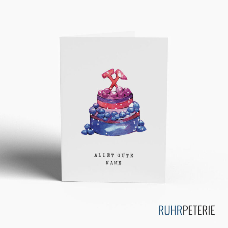 Geburtstagskarte Torte aus Kohle rot blau von Papeterie Online Shop