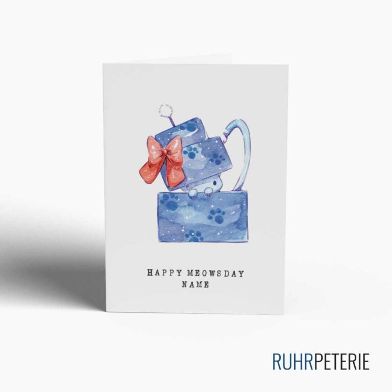 Geburtstagskarte Katze in Torte blau von Papeterie Online Shop 2