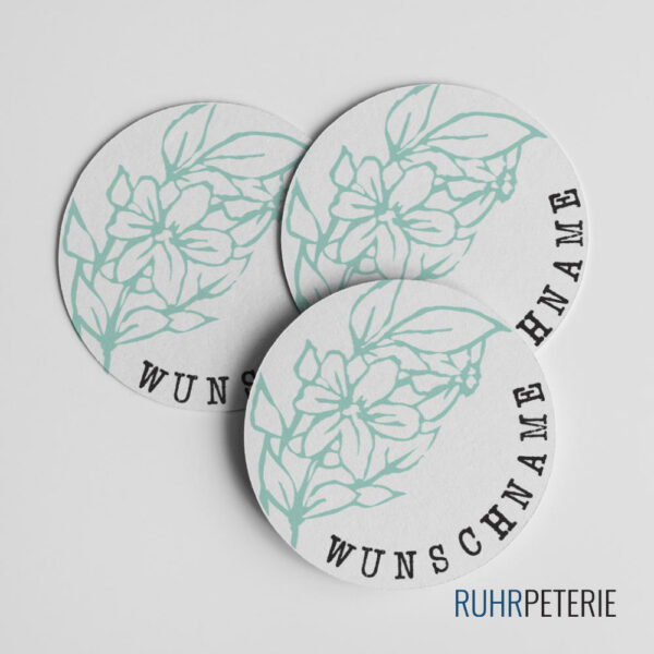 Runde-Sticker-Blumen-Mint-Wunschname-Papeterie-Online-Shop-Bochum