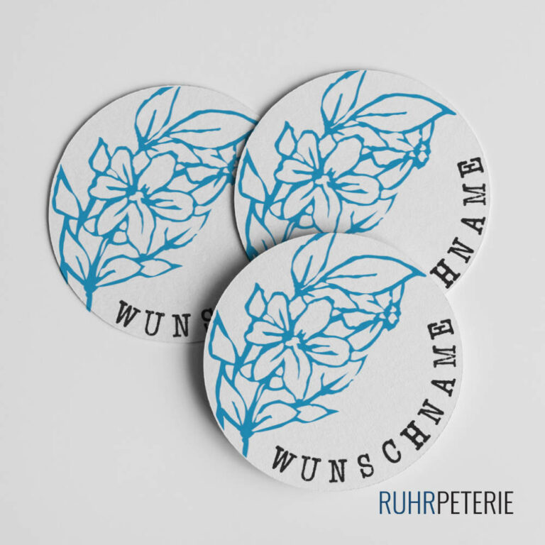 Runde-Sticker-Blumen-blau-Wunschname-Papeterie-Online-Shop-Bochum
